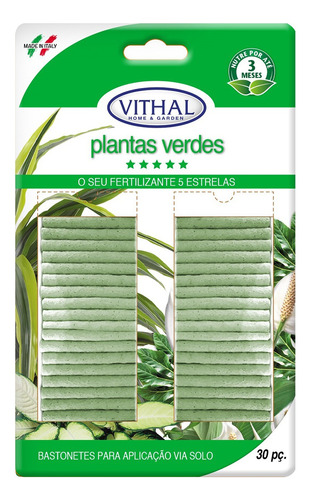 Fertilizante Em Bastonetes Plantas Verdes Vithal 30 Unidades