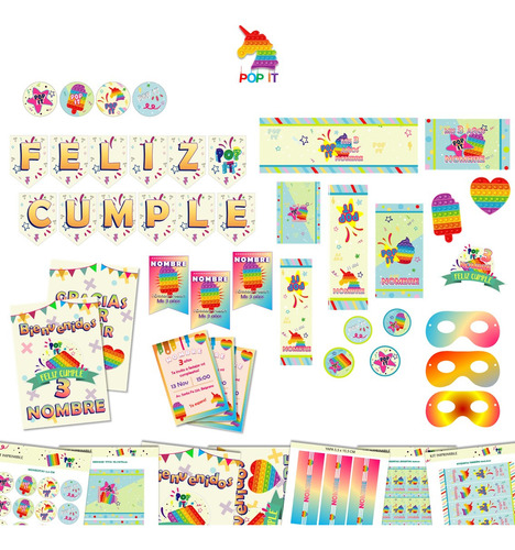 Kit Imprimible Cumpleaños + Candy Editable - Pop It