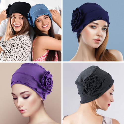 6 Piezas De Gorros De Flores De Turbante Vintage Para Mujer