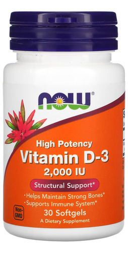 Vitamina D-3 2000iu Now Foods 30 Caps Softgels Sabor Sem sabor