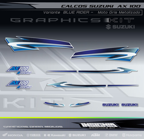 Calcos Suzuki Ax 100 - Moto Gris - Insignia Calcos