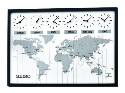 Reloj De Pared Seiko Qxa538klh Classic Six City World Time