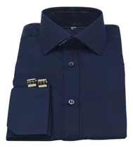 Comprar Camisa Italiana Azul Escuro Marinho Lisa  De Abotoadura  