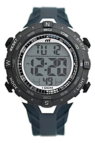 Reloj Hombre Digital Mistral Wr100 Gdg-9792-02 Malla Azul Oscuro Bisel Negro Fondo Gris