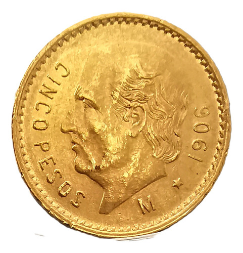 Hidalgo Oro Original  5 Pesos Año De 1906