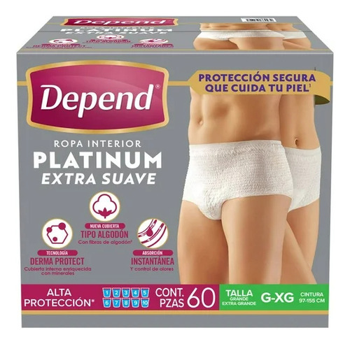 Ropa Interior Platinum Extra Suave 60 Pz Gde-xgde Depend Talla Grande- extra grande