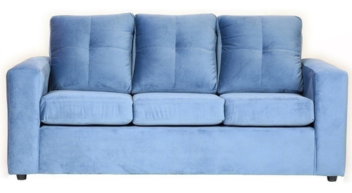 Sofá 3 Cuerpos Con 2 Pouf Felpa Azul Piedra/ Muebles América