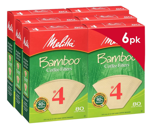 Filtros De Café Cónicos Melitta #4, De Bambú, 80 Unidades (p