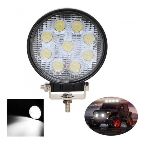 Imagen 3 de 5 de Kit 2 Faros Auxiliares 9 Led Redondos Universal Spot 27w