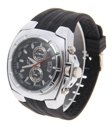 Reloj Casual V6 De Caballero Negro/cromo