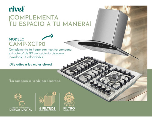 Parrilla Gas Rivel 5riv-lix90 Empotrable 5 Quemadores Color Plateado