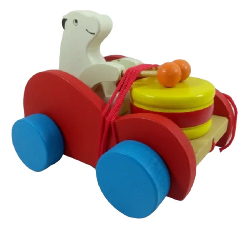Auto Autito De Madera Infantil Con Tambor Arrastre Motricida