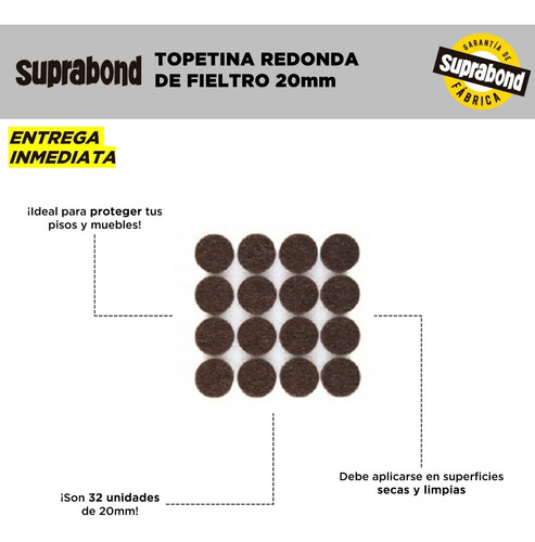 Imagen 2 de 6 de Topetina Suprabond De Fieltro Marrón Circular 20mm