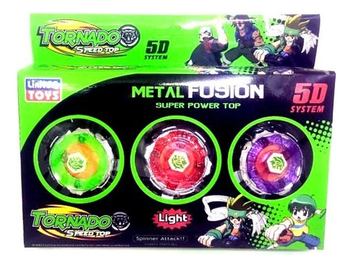 3 Beyblade Fusion Tornado 5d Metal Blay Blade Com Led Cor Variadas