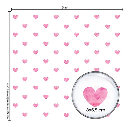 Imagem 3 de 3 de Adesivo De Parede Corações Aquarela Rosa 55 Un Cobre 5m²