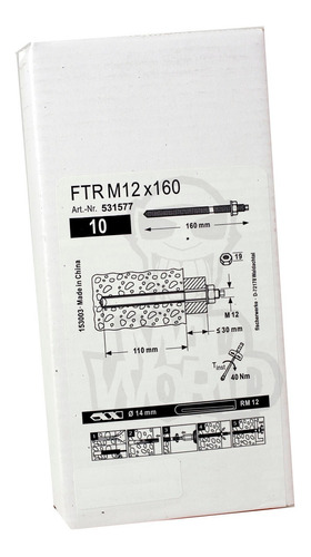Anclaje Fischer Ftr M 12x160 Para Hormigón Caja X 10u