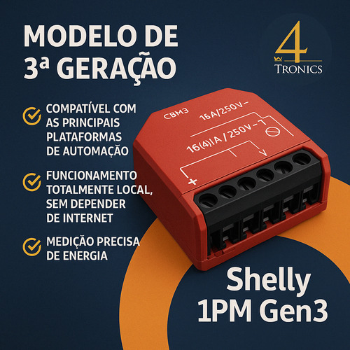 Shelly 1pm Gen3 Relé Inteligente Wifi 1 Canal 16a