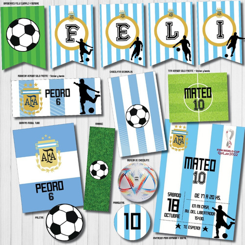 Kit Imprimible Personalizado Argentina Futbol Mundial