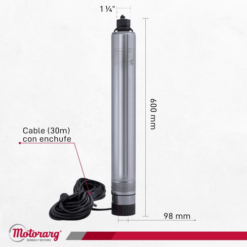 Bomba Sumergible Pozo Motorarg 4pack80 30 Mts Cable 0.8 Hp