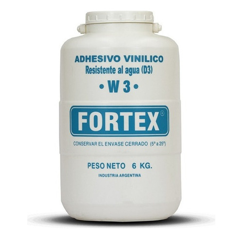 Cola Adhesiva Vinilica W3 Resistente Al Agua 6 Kg Fortex Mm