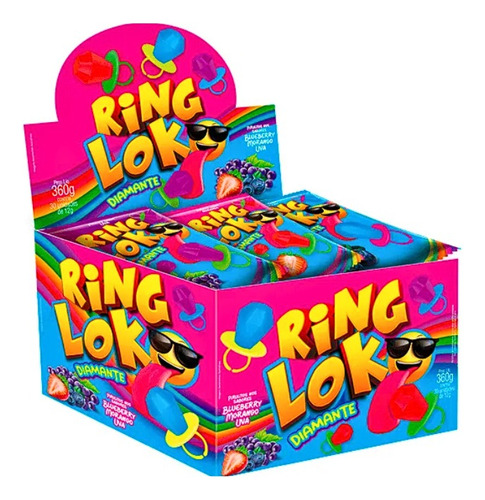 Pirulito Anel Ring Loko De Diamante Sabor De Fruta Display