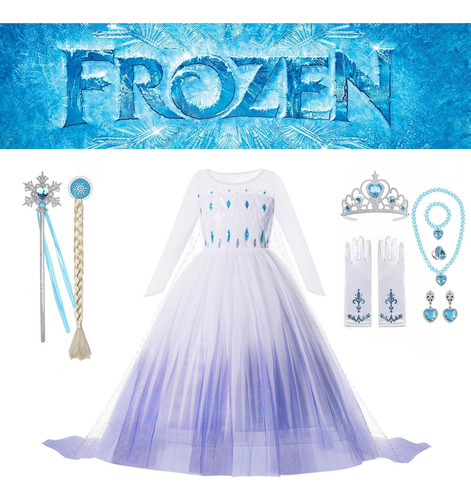 Vestido Frozen Queen Elsa Para Cosplay De Halloween, 11 Piez
