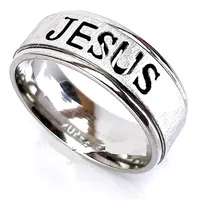 Comprar Anel Cristão Jesus Vazado Aliança Aço 316l Prata Fosco Full