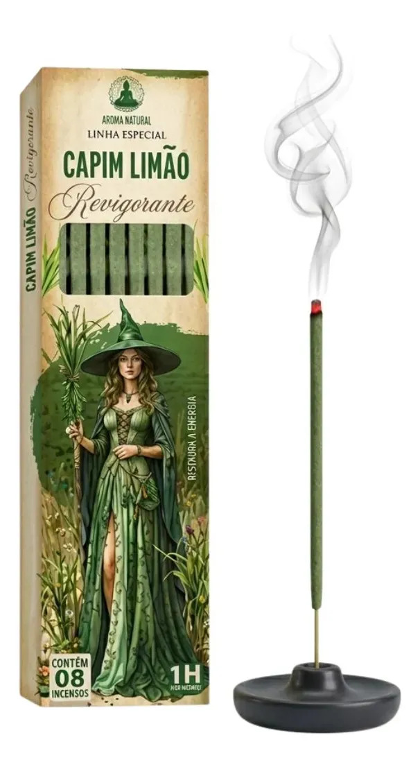 Incenso Natural Sem Carvão Longa Duração Vila Zen Capim Limão | Vareta Bruxa Premium