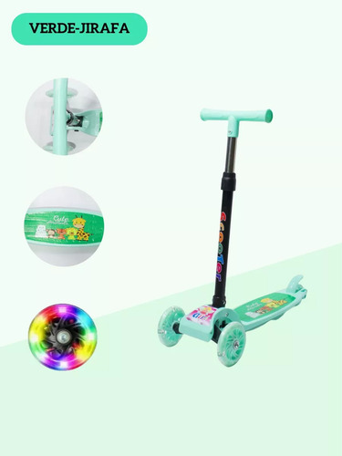 Scooter Jirafa Verde Con Ruedas Plegables, Scooter Infantil
