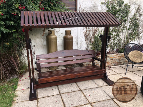 Imagen 1 de 8 de Hamaca En Madera Con Techo Para Jardín Exterior