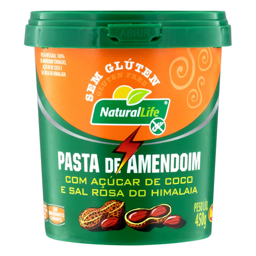 Pasta de Amendoim com Açúcar de Coco e Sal Rosa do Himalaia Integral Natural Life Pote 450g