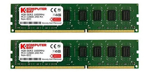 Memoria Ram 8gb Komputerbay (2 X 4gb) Ddr3 Dimm (240 Pin) 1600mhz Pc3 12800 8 Gb Kit (9-9-9-25)