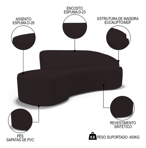 Sofá Living 4 Lug 280cm Braço Dir Mozart Sintético Marrom