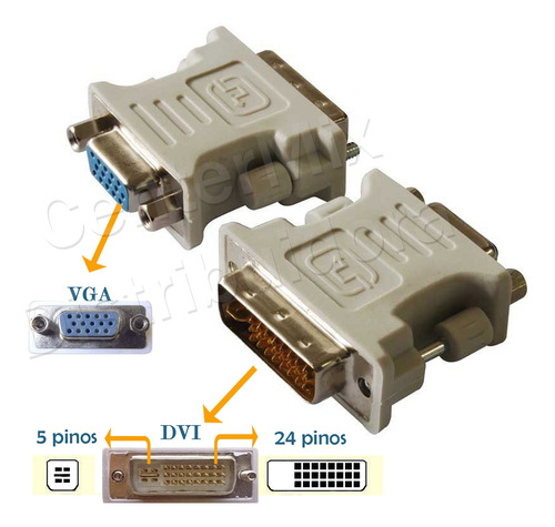 Adaptador Dvi 24+5 Pinos Macho Para Vga 15 Pinos Femea