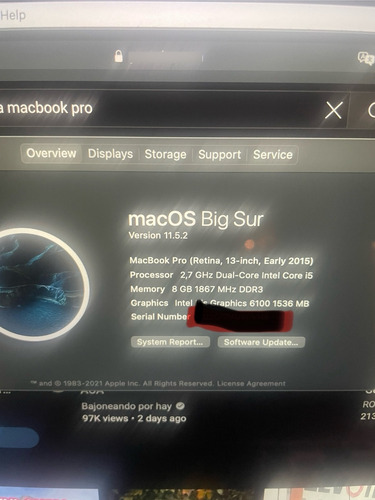 Apple Macbook Pro A1502 I5 8gb Ssd 128gb 2560x1600 Plateado (Usado)