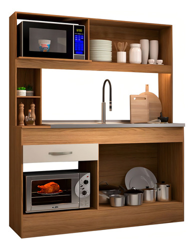 Cozinha Compacta São Paulo 4 Portas 1 Gaveta Cinamomo/off Cor Bege