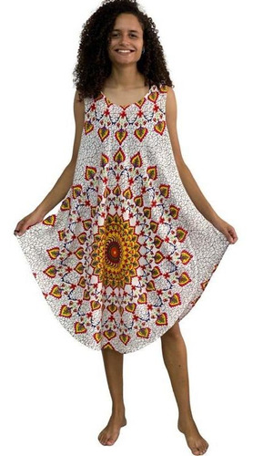 Vestido Curto Trapézio Indiana Viscose Estampado Mandala 401