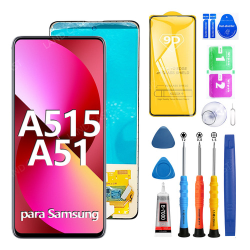 Conjunto de pantalla y pantalla táctil Samsung A515/A51 de Land Cast, negro, LCD IPS, 6.5 pulgadas, compatible con los modelos Samsung A515/A51, MPN: LC-011-Samsung-A515/A51
