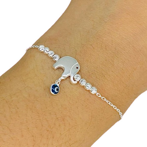 Pulsera Elefante Con Dije Ojito Protector Plata 925 Ps 346 