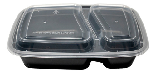 Contenedor Reutilizable P/ Comida 2 Divisiones 32 Oz 25 Color Negro