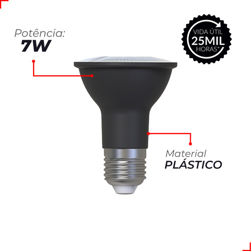 Kit 15 Lampada Par 20 Led 7w 4000k Preta Bivolt E27 127/220V (Bivolt)