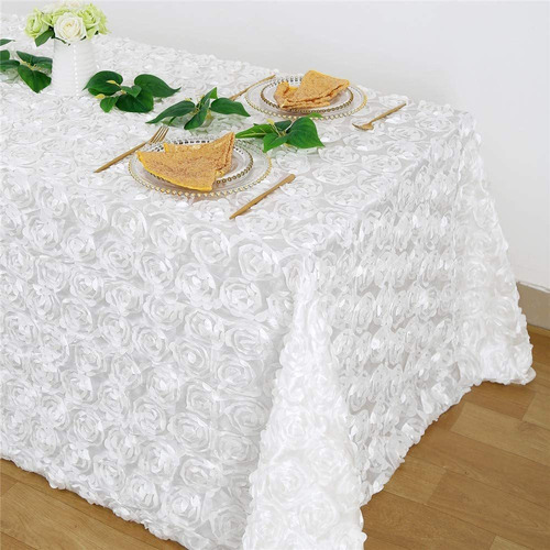 Mantel Rectangular Con Diseño De Rosetas 3d De Satén Color Blanco Mantel Floral 3d