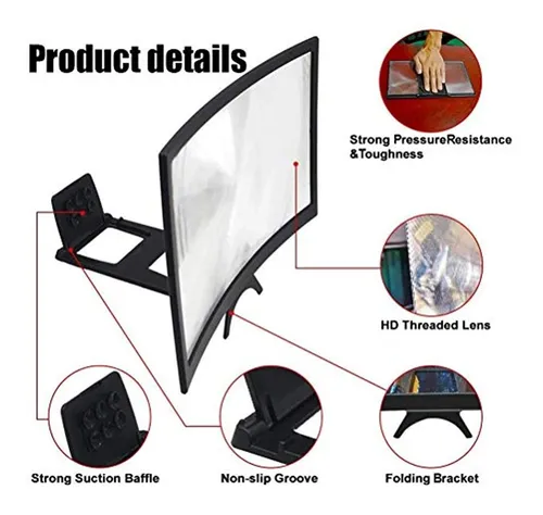 Pantalla Proyector 3d Hd De 12'' Curvo Soporte Para Celular