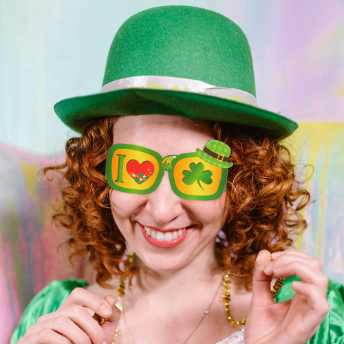 16pcs St Patricks Day Glasses Shamrock Paper Glasses Photo P