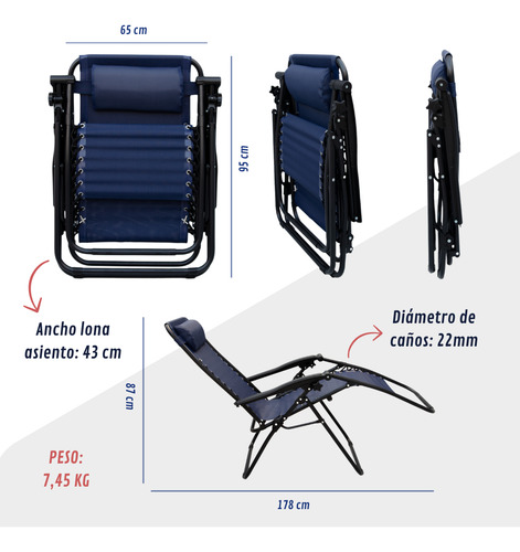 Espreguiçadeira dobrável reforçada com gravidade zero Dakota Grcero - cor azul