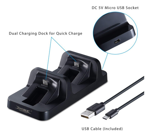 Cargador De Doble Joystick Base Dock Playstation Ps4 - Dobe Negro