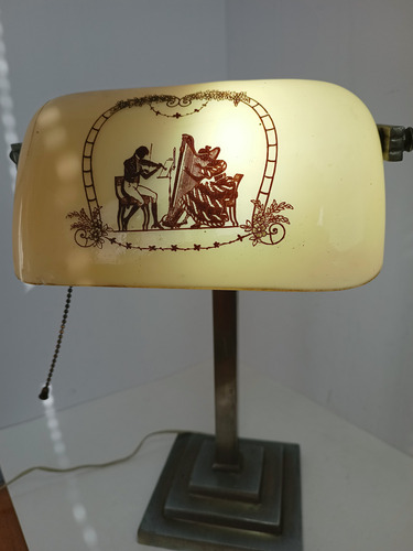 Antigua Lámpara De Mesa Escritorio Banquero 48cm Plateado Metálico Beige (Usado)