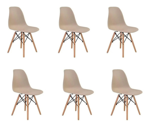 Cadeira de jantar Elidy Charles Eames Eiffel, estrutura de cor  nude, 6 unidades