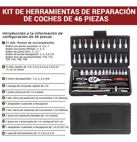* Juego De Herramientas Reparación De Automóviles 46 Piezas