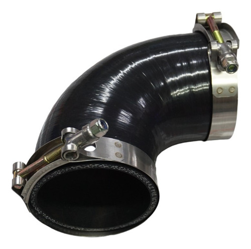 Codo De Silicona Alta Presión 90° 3 A 3 Negro + Abrazaderas